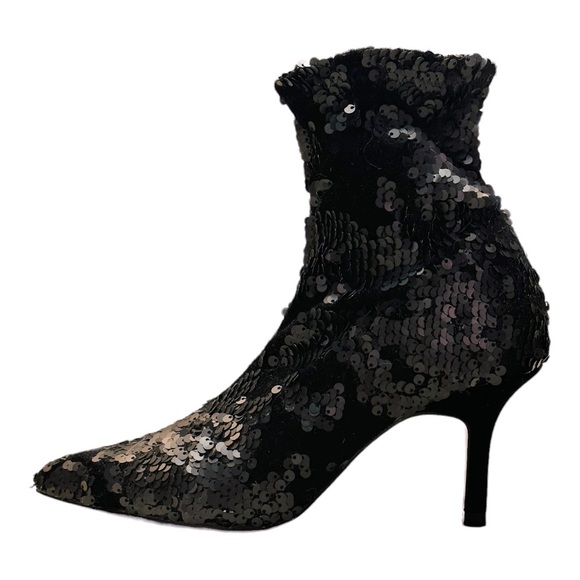 Zara Sequin Fabric / Velvet Ankle Boots - Black - Picture 2 of 15